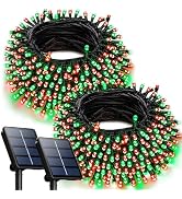 2PK 240LED 95FT Solar Christmas Lights - Outdoor Waterproof, Green Wire Solar Tree Lights with 8 ...