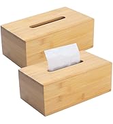 Tissue Box Cover, Rectangular Tissue Box Holder, Bamboo Facial Paper Holder for Bathroom, Bedroom...