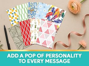 This blank note cards bulk set features vibrant and pop design that match any occasions.