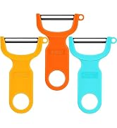 Original Vegetable Peeler, Potato Peelers for kitchen Carbon Steel Blade 3-Pack Orange/Blue/Yellow