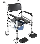 3-in-1 Aluminum Alloy Rolling Shower Chair with Wheels | Adjustable & Foldable for Elderly, Senio...