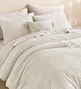 Litanika King Size Comforter Set Beige, 3 Pieces Cream Tufted Boho Farmhouse Bedding Comforter Se...