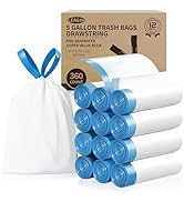 5 Gallon Trash Bags, 360 Count -1.2 Mil Drawstring Small Garbage Bags, White Plastic Trash Can Li...