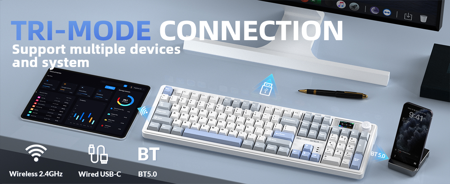 Three-Mode 2.4G K108 Pro creamy keyboard multifunctional knob smart screen