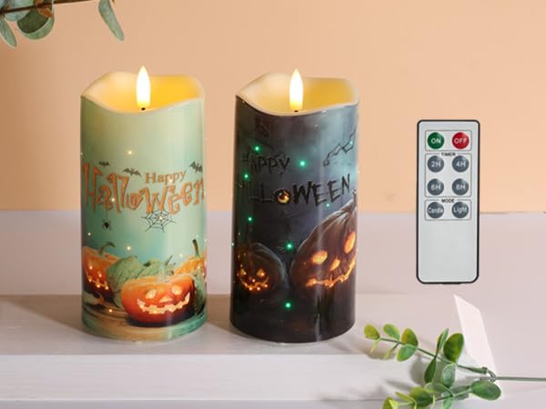 Pumpkin Fiber Optic Flameless Pillar Candles 03
