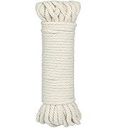 jijAcraft 1/4 inch Cotton Rope, 65 ft Natural White Rope, Soft Rope Cord, Craft Rope Thick Cotton...