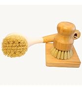 JouiiSiYa Natural Bristle Dish Brush Set, 1 Wooden Dish Brush and 1 Bamboo Dish Brush with 1 Bamb...