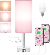 Hong-in Pink Lamp for Girls Bedroom,Nightstand Lamp with 3 Color Modes-Small Bedside Lamp with US...