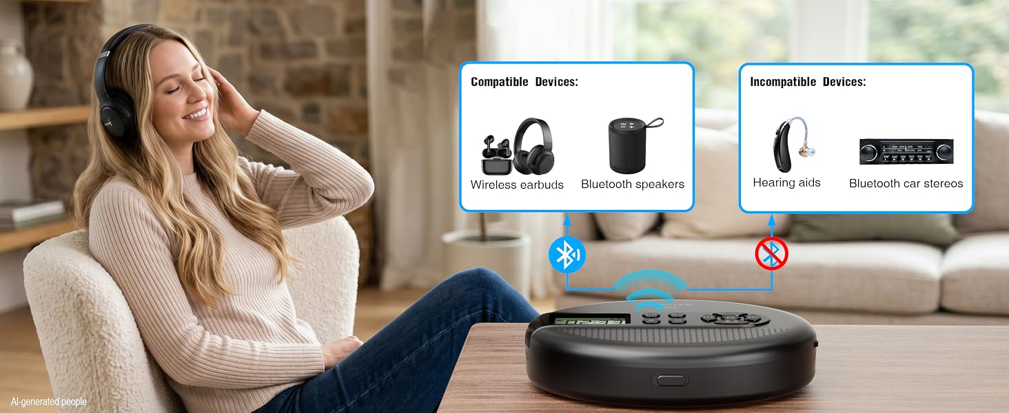 Bluetooth TX: Earbuds, headphones & speakers only; no hearing aids or car stereos.