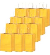 qiqee 60 pcs Kraft Bags with Handles 7.6"x4.75"x10.5" Medium Gift Paper Bags Yellow Solid Color Bags