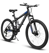 kimairy 27.5 Inch Full Suspension Mountain Bike, 21Speed with Gear Indicator, Mechanical Disc Bra...