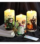 Eywamage Fiber Optic Halloween Flameless Candles with Remote, Flickering Battery Operated LED Pil...
