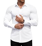 ROUWELL Men's High-Stretch Dress Shirts Muscle Fit Wrinkle Free Long Sleeve Slim Fit Business Cas...
