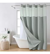 eachope No Hooks Needed Linen Textured Shower Curtain with Snap-in Fabric Liner Set,Hotel Luxury ...