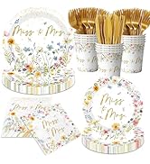 Floral Bridal Shower Decorations - 144Pcs Miss to Mrs Paper Plates and Napkins Spring Wildflower ...