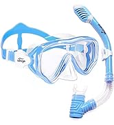 Kids Snorkel Set Dry Top Snorkel Mask Snorkeling Gear for Kids Boys Girls Youth, No Leak Comfy Mo...