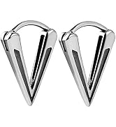 HZMAN Men Women Bike Punk Silver Stainless Steel Triangle Dangle Hoop Earrings