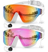 Zoomsnail Swim Goggles 2 Pack, Rimless Wide View Swimming Goggles for Adult, Anti-Fog UV Leaking ...