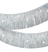 Silver Fringe Banner Fringe Tinsel Garland 6.56 Ft Silver Fringe Photo Backdrop Silver Tinsel Gar...