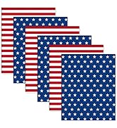 Whaline 6Pcs Patriotic Cotton Fabric Bundles 18 x 22 Inch Star Stripe Fat Quarters 4th of July Qu...