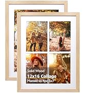 KINLINK 12x16 Collage Picture Frame Natural, Solid Wood Frame with Acrylic Plexiglass for 11x14 P...