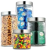 Home Intuition Glass Canister Set with Stainless Steel Lid 4-Piece Set, Kitchen Storage Glass Jar...