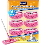 KEEPOW 6 Pack Reusable Mop Pads Compatible with Swiffer Sweeper, Coral Fleece Pink Washable Swiff...