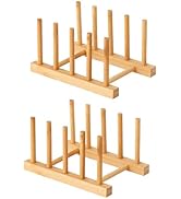 HBlife 2pcs Bamboo Dish Plate Bowl Cup Book Pot Lid Cutting Board Drying Rack Stand Drainer Stora...