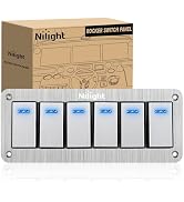 Nilight 6 Gang Rocker Switch Panel 3 Pin On Off Pre-Wired Blue LED | Waterproof Aluminum Toggle S...