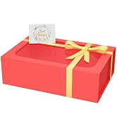 PSHVYM Large Gift Box with Window, 13.5x9x4.3 In Red Gift Box for Presents Magnetic Lids Collapsi...