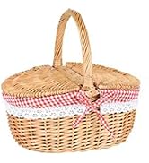 HAOHIZE Wicker Picnic Basket, Country Style Camping Basket with Lid Handle and Liners Empty Gift ...