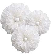 Rainbows & Lilies Giant White Artificial Flowers – 3 Large Organza 3D Wall Flowers for Nursery, K...