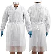 JMU 10 Pcs Disposable Isolation Gowns White, PP Medical Gowns with Knitted Cuffs, Length 47.24"