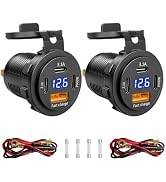 2 PCAK 12V USB Outlet PD Fast Charging, Multi Port Car Charger Socket 12V/24V with Voltmeter, Wat...