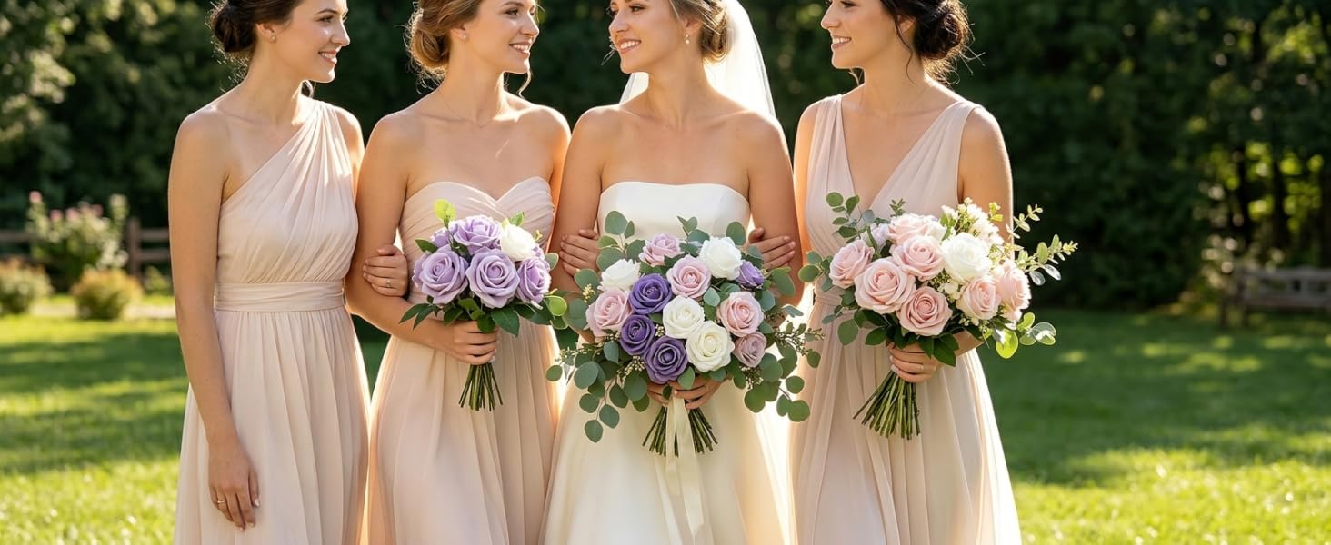 Artificial Flowers 25pcs Real Looking Ivory Foam Fake Roses with Stems for DIY Wedding Bouquets
