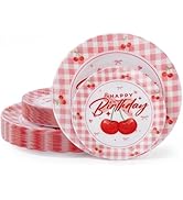 Liacere 32PCS Cherry Birthday Party Plastic Plates for 16 Guests - Includes 10 Inch Dinner and 7 ...