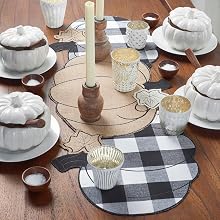 Elrene Home Fashions Burlap and Check Pumpkin Centerpiece Runner