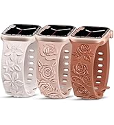 TOYOUTHS 3-Pack Floral Engraved Band Compatible with Apple Watch Bands Women 38/40/41/42/44/45/46...