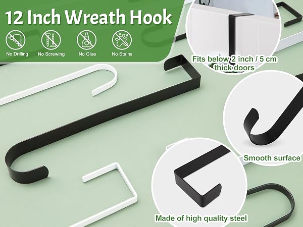 ZningEsxi Over Front Door Wreath Hook Metal Overdoor Wreaths Holder 12" for Front Door Christmas