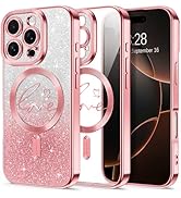 Hython iPhone 16 Pro Max Case with MagSafe Love Heart Magnetic Glitter | Clear Phone Cases for Wo...