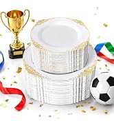 Joyido 200PCS White and Gold Plastic Plates - Gold Disposable Plates - Gorgeous Wedding Plate 10i...
