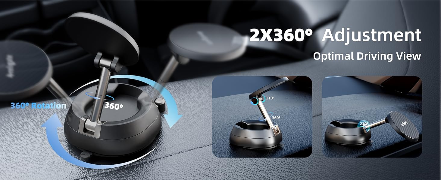 360 degree adjustable Magnetic phone mount. Find the best viewing angle while driving.
