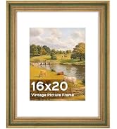 Golden State Art 16x20 Antique Green Gold Picture Frame Mat for 11x14 | White Matted Fits for 11x...