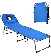 Tangkula Outdoor Beach Chaise Lounge, Folding Lounge Chair with 5-Position Backrest, Sunbathing R...