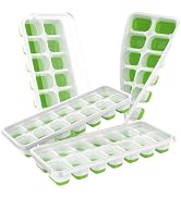 ChefAide Ice Cube Tray with Lid, 4 Pack Durable Stackable Ice Cube Trays for Freezer with Removab...