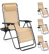 NEWBULIG Zero Gravity Chair Set of 4, Lounge Chair Folding Portable Adjustable Camping Reclining ...