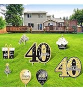 Happy 40th Birthday Party Yard Sign Set of 8 Black Gold 40 Birthday Yard Signs with Stakes and Ou...