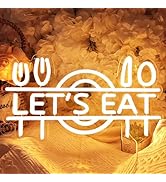 SYLHOME Let's Eat Led Neon Light Sign Fork Knife Spoon Plate Dish Food Restautant Kitchen Luncheo...
