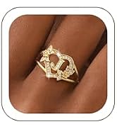 KELAIEN Initial Gold Rings for Women Non Tarnish 14K Gold Plated Cubic Zirconia Chunky Heart Stat...
