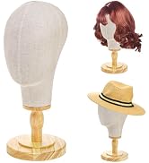 Peohud 21 Inch Mannequin Head, Canvas Wig Head Stand with Detachable Wood Stand, Linen Hat Displa...